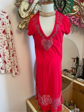 Johnny Was Hot Pink Embroidered Midi Dress